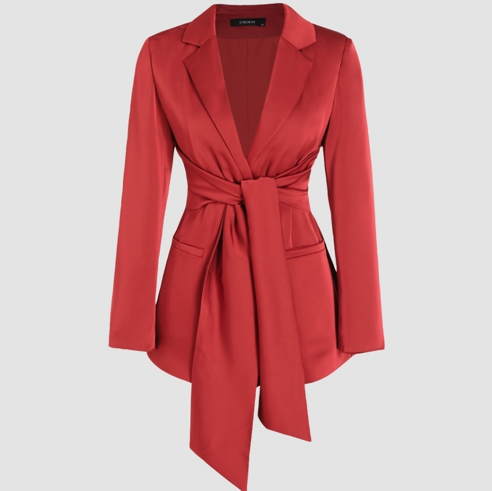 Cider Bold Red Tie-Front Blazer